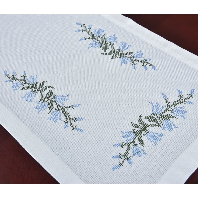 Elegant Embroidered Tablecloth Luxury Rectangular Dining Tablecloth Home Decor With Blue Bell Cross 3