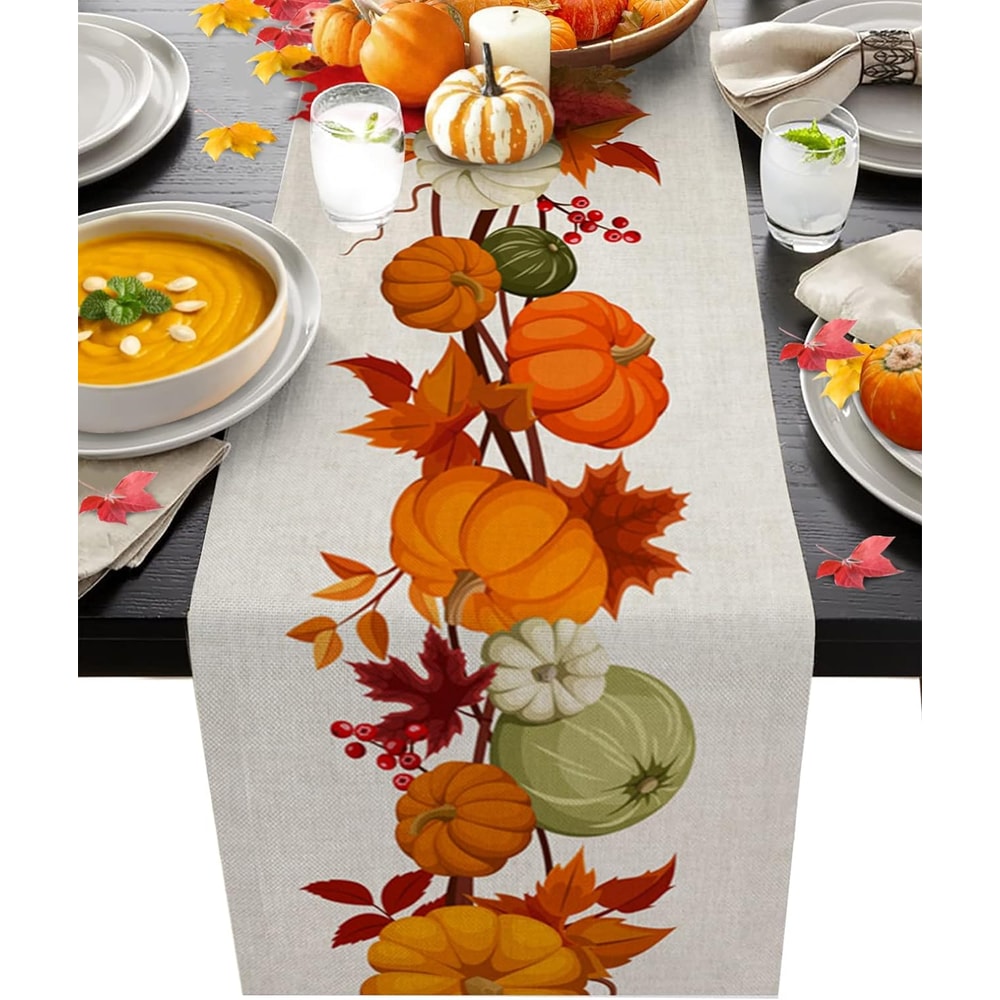 Cozy Farmhouse Autumn Linen Table Runner Fall Table Runner Thanksgiving Table Decor 0