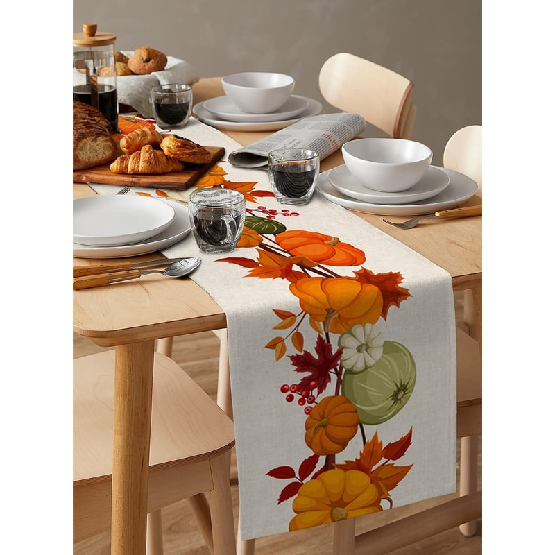 Cozy Farmhouse Autumn Linen Table Runner Fall Table Runner Thanksgiving Table Decor 1