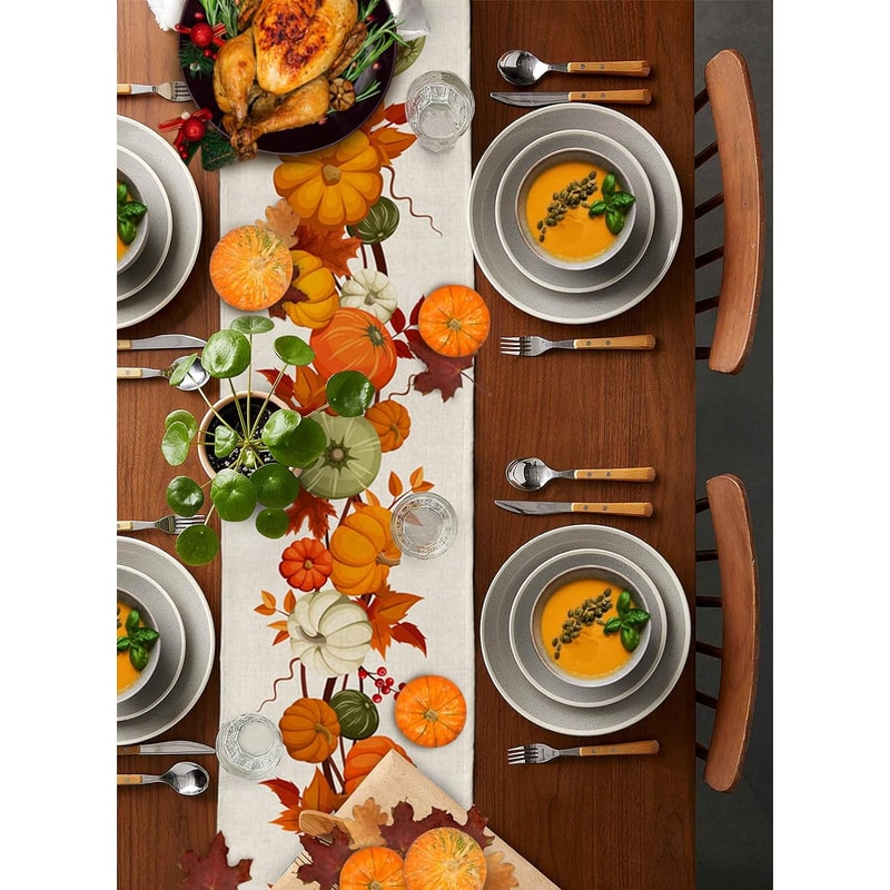 Cozy Farmhouse Autumn Linen Table Runner Fall Table Runner Thanksgiving Table Decor 2