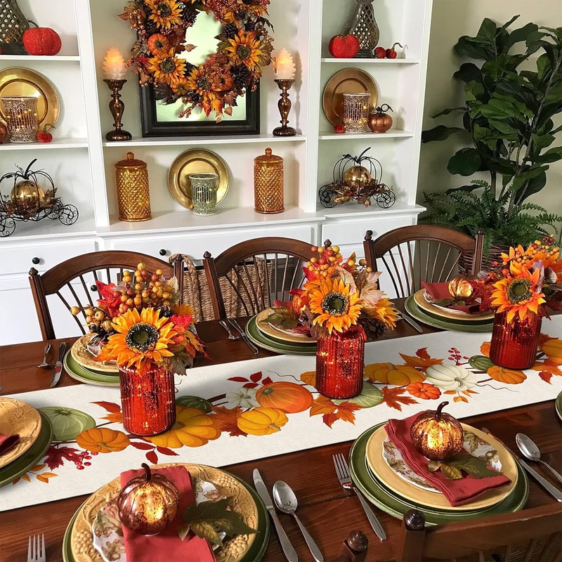 Cozy Farmhouse Autumn Linen Table Runner Fall Table Runner Thanksgiving Table Decor 3
