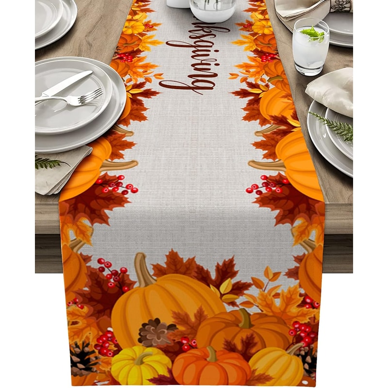 Cozy Farmhouse Autumn Linen Table Runner Fall Table Runner Thanksgiving Table Decor 5