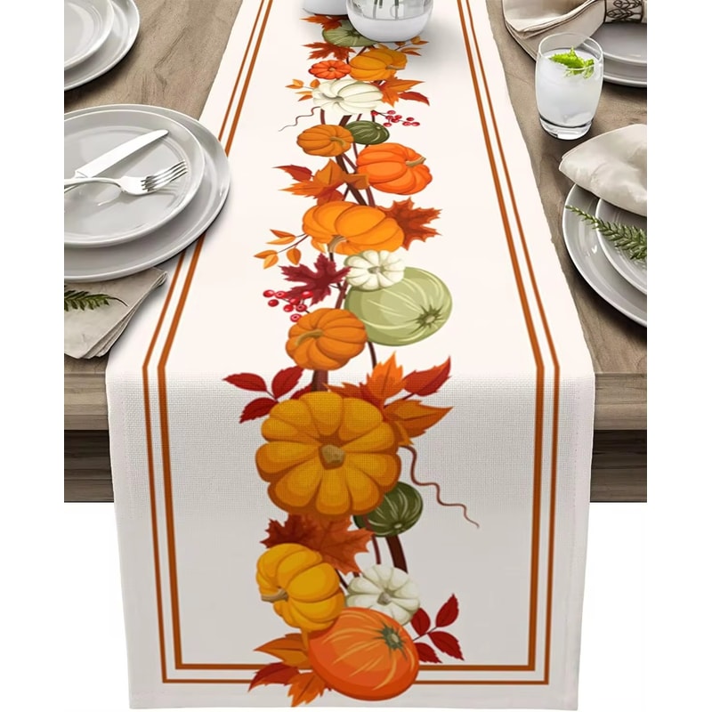 Cozy Farmhouse Autumn Linen Table Runner Fall Table Runner Thanksgiving Table Decor 7