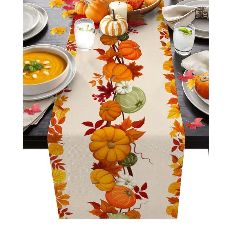 Cozy Farmhouse Autumn Linen Table Runner Fall Table Runner Thanksgiving Table Decor 8