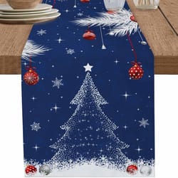 festive winter pine & snowflake christmas table runner elegant holiday linen decoration