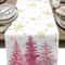Premium Pink Christmas Linen Table Runner With Pine Tree Gold Snowflake Holiday Dining Decor 0