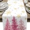 Premium Pink Christmas Linen Table Runner With Pine Tree Gold Snowflake Holiday Dining Decor 0
