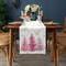 Premium Pink Christmas Linen Table Runner With Pine Tree Gold Snowflake Holiday Dining Decor 1
