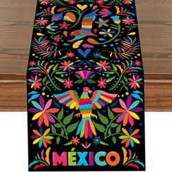 mexican floral linen table runner for fiesta, day of the dead and dining decor