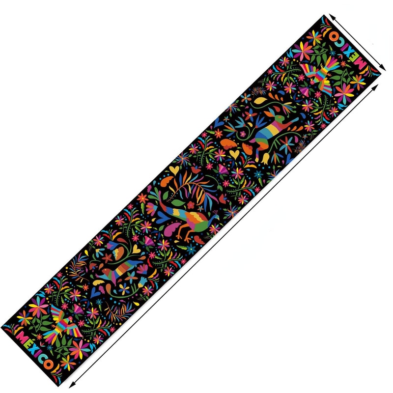 Mexican Floral Linen Table Runner for Fiesta, Day of the Dead and Dining Decor