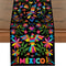 Mexican Floral Linen Table Runner for Fiesta, Day of the Dead and Dining Decor