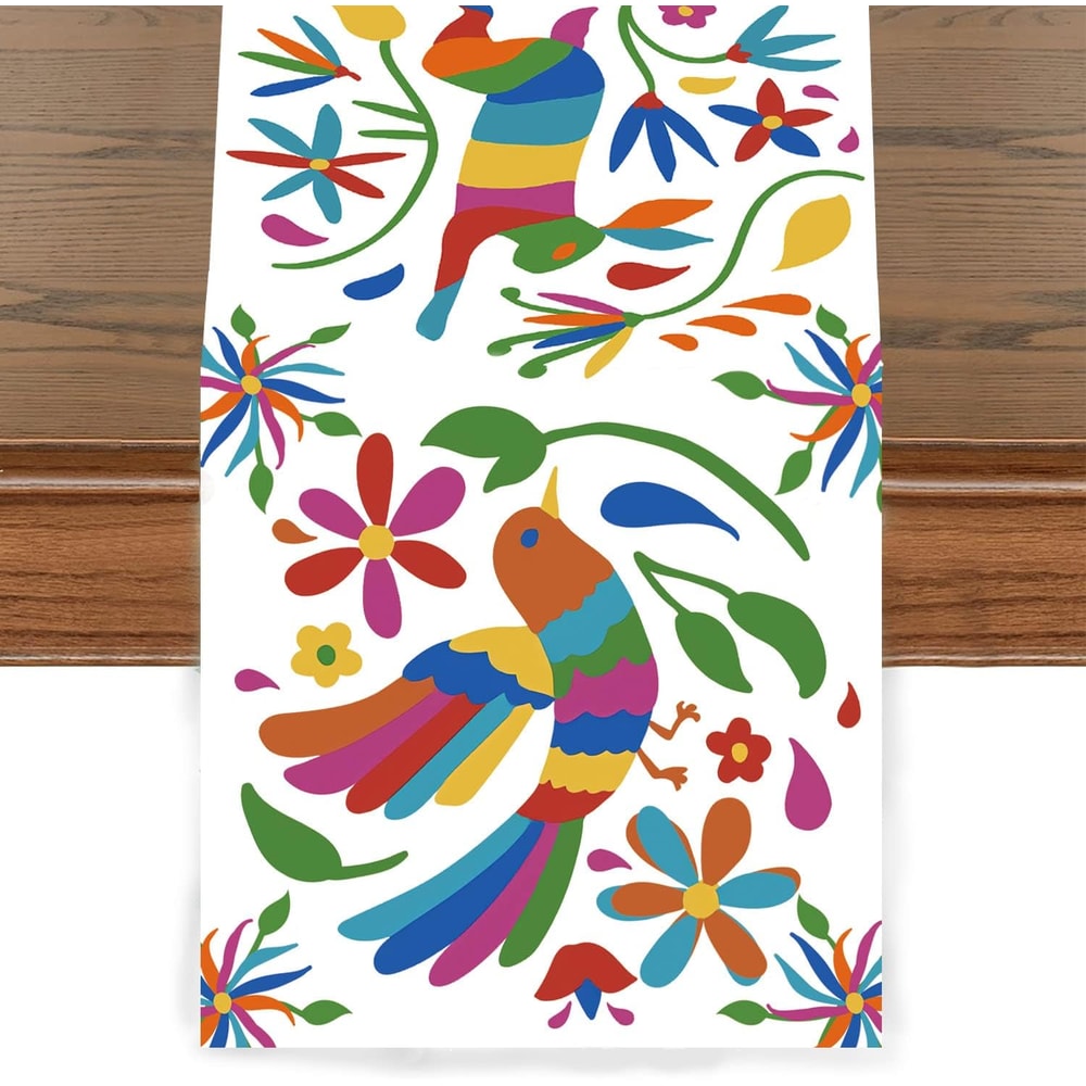 Mexican Floral Linen Table Runner for Fiesta, Day of the Dead and Dining Decor