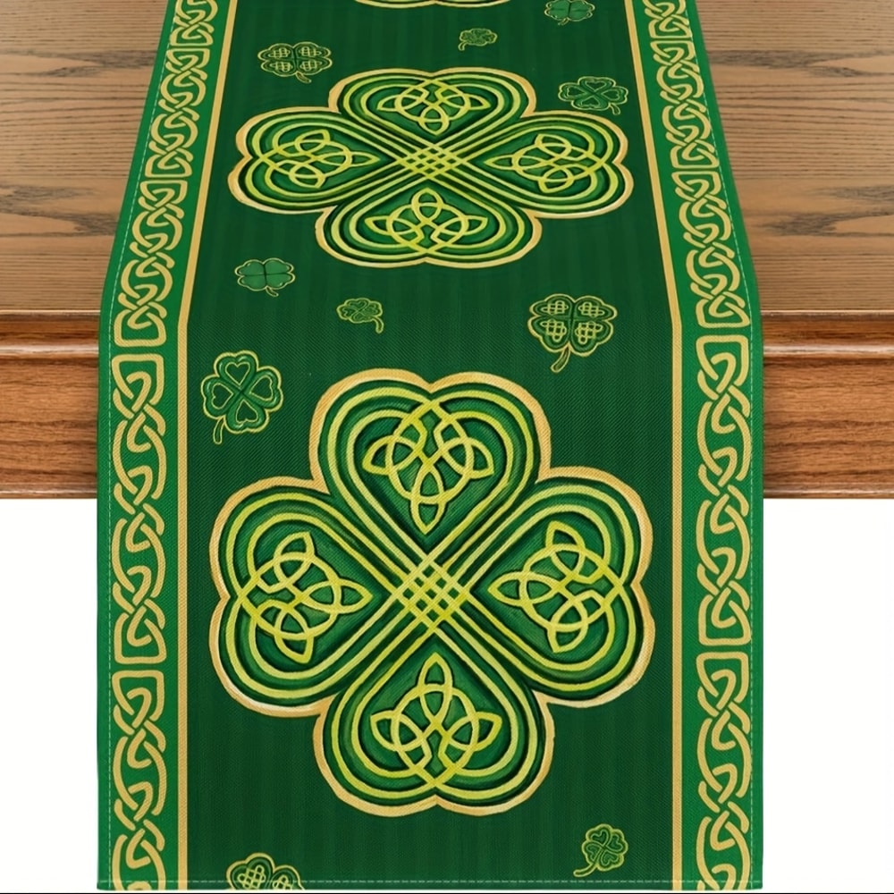 Patricks Day Shamrock Table Runner Green Stripes Spring Home Party Decor 0