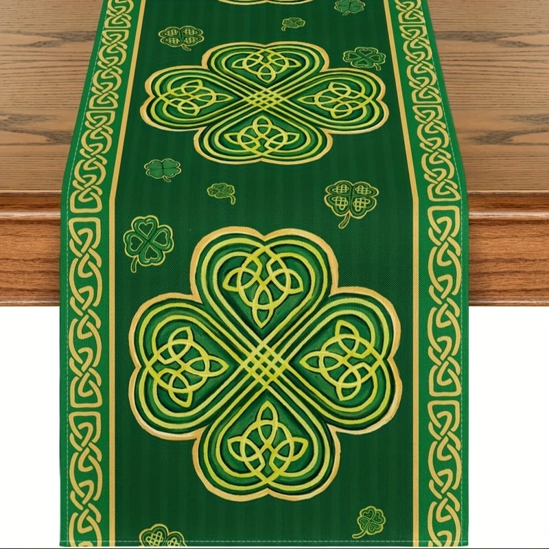 Patricks Day Shamrock Table Runner Green Stripes Spring Home Party Decor 0