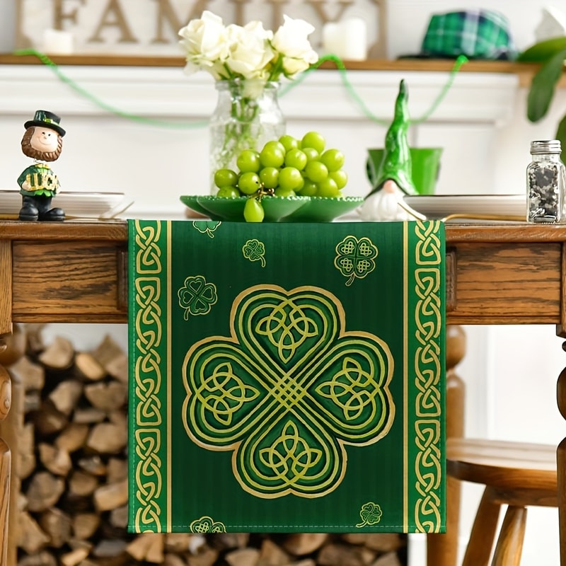 Patricks Day Shamrock Table Runner Green Stripes Spring Home Party Decor 1