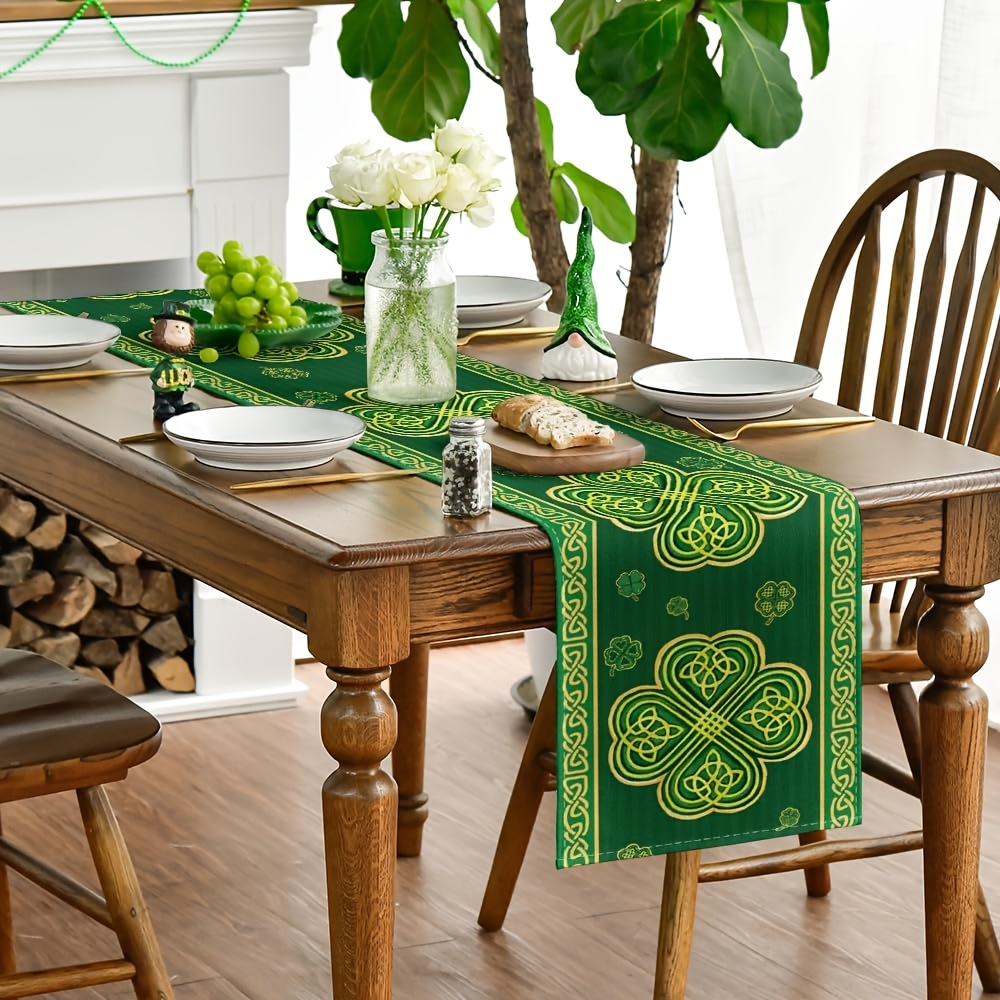 Patricks Day Shamrock Table Runner Green Stripes Spring Home Party Decor 2