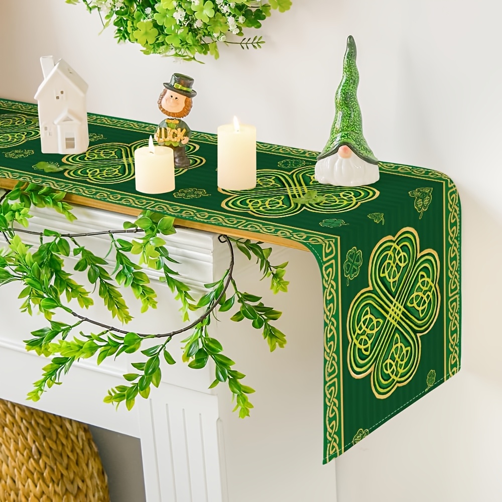 Patricks Day Shamrock Table Runner Green Stripes Spring Home Party Decor 3