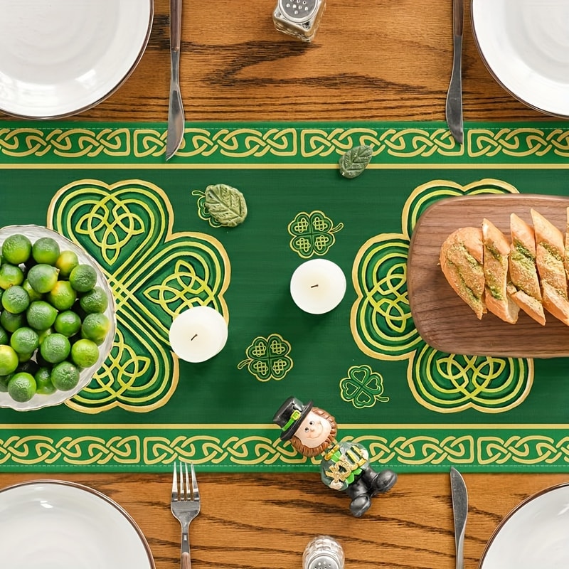 Patricks Day Shamrock Table Runner Green Stripes Spring Home Party Decor 4