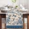 Blue White Porcelain Floral Birds Linen Farmhouse Table Runner For Dining Weddings 1