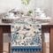 Blue White Porcelain Floral Birds Linen Farmhouse Table Runner For Dining Weddings 1
