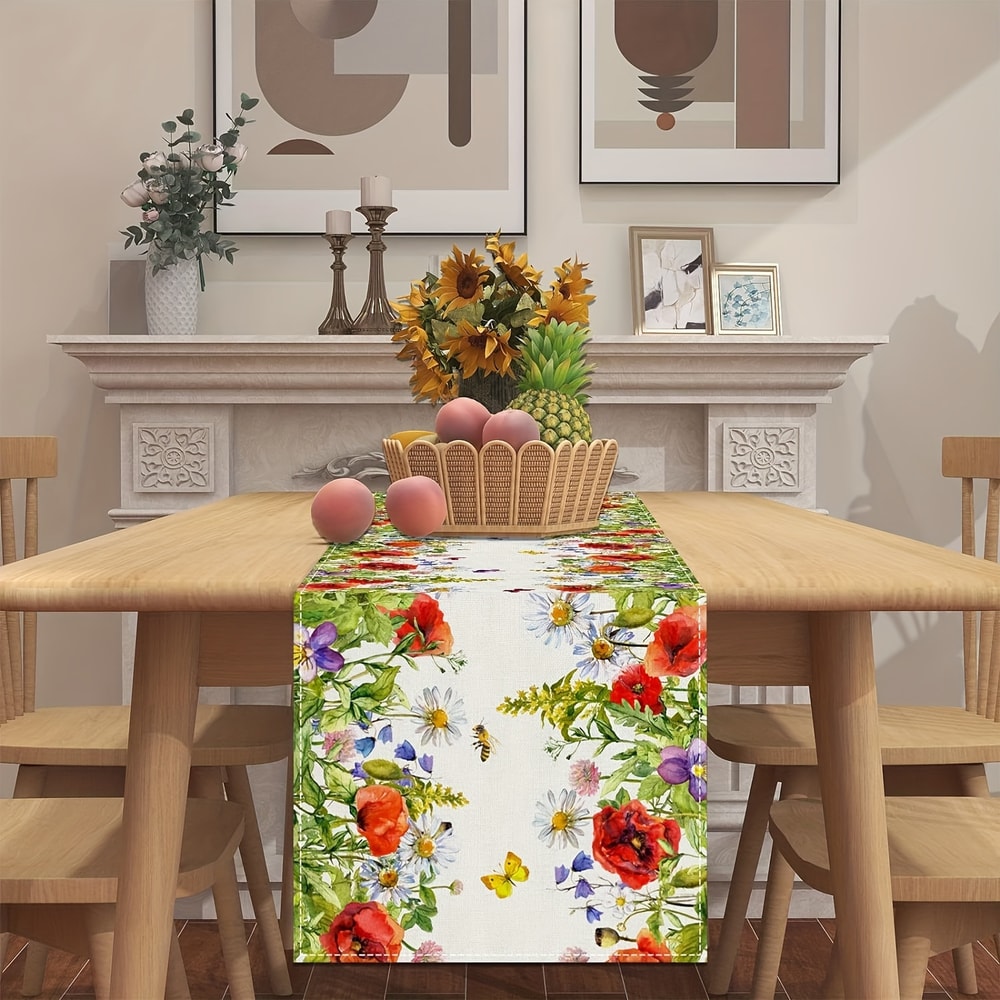 Floral Tablecloth With Butterfly Spring Design For Farmhouse Dining Decor 1
