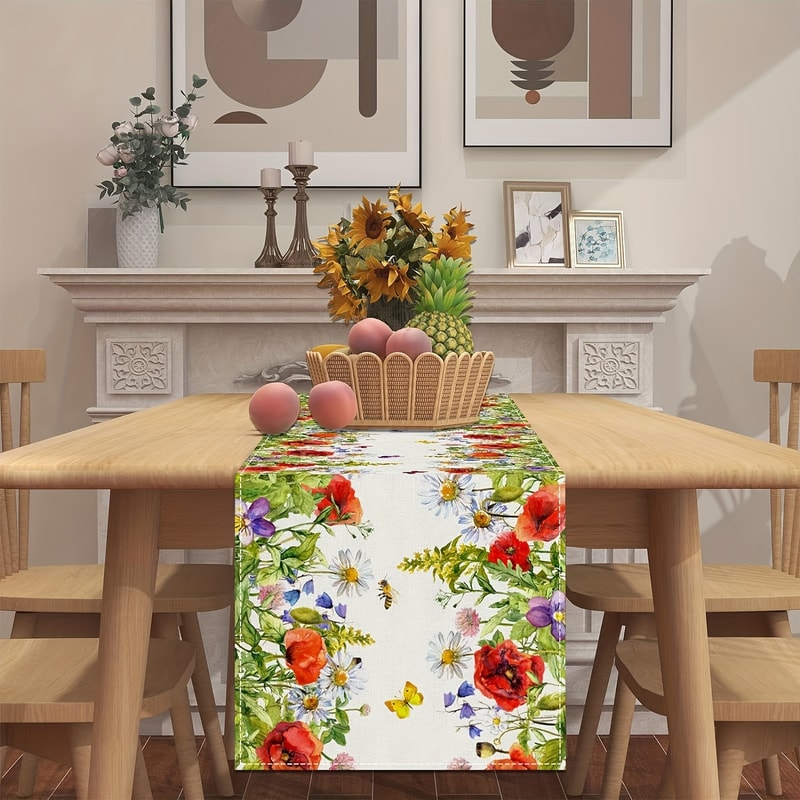 Floral Tablecloth With Butterfly Spring Design For Farmhouse Dining Decor 1