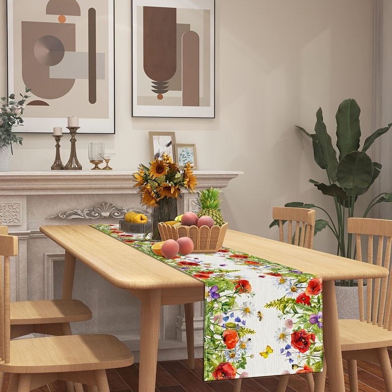 Floral Tablecloth With Butterfly Spring Design For Farmhouse Dining Decor 2