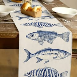 elegant nautical table runner with marine fish pattern coastal dining decor for seaside homes