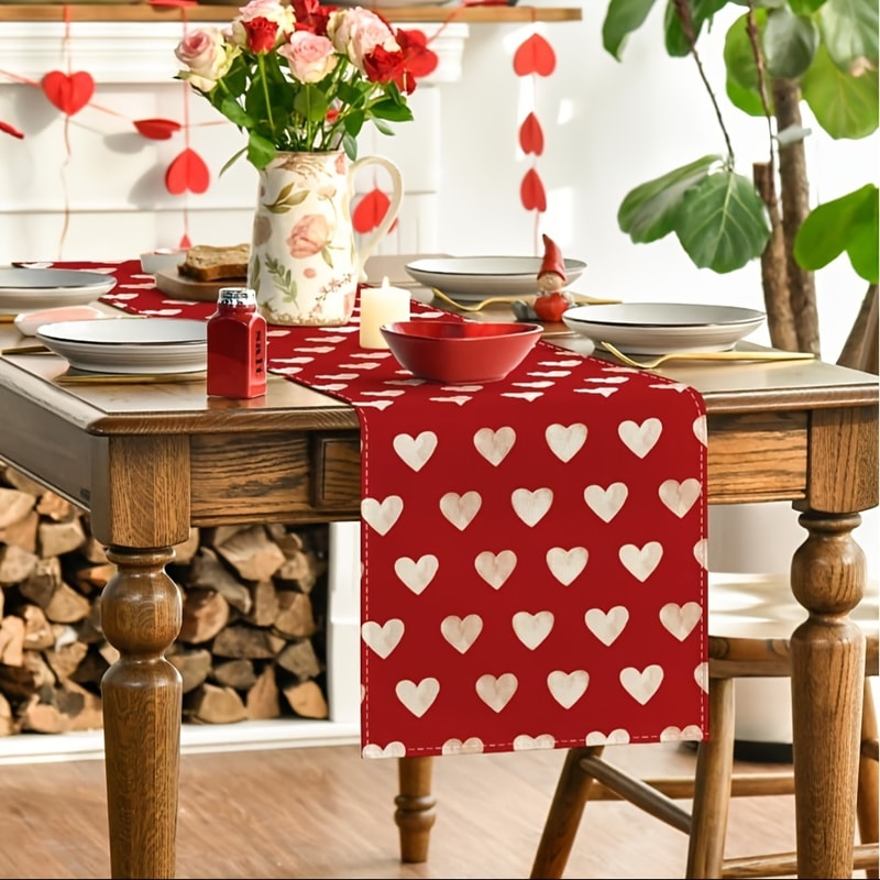 Romantic Heart Table Runner Valentines Day Table Runner Anniversary Table Decor For Indoor Dining 1