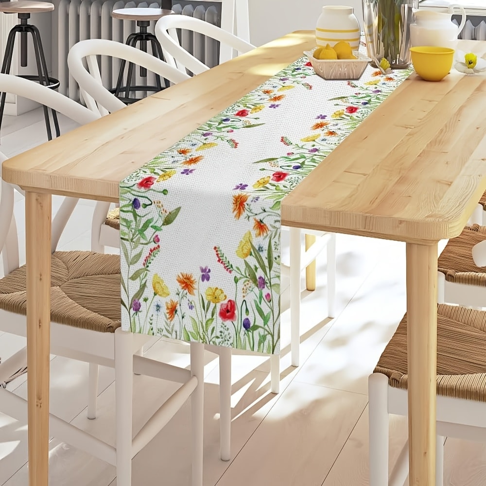 Watercolor Wildflower Linen Table Runner For Spring Dining And Wedding Decor 1