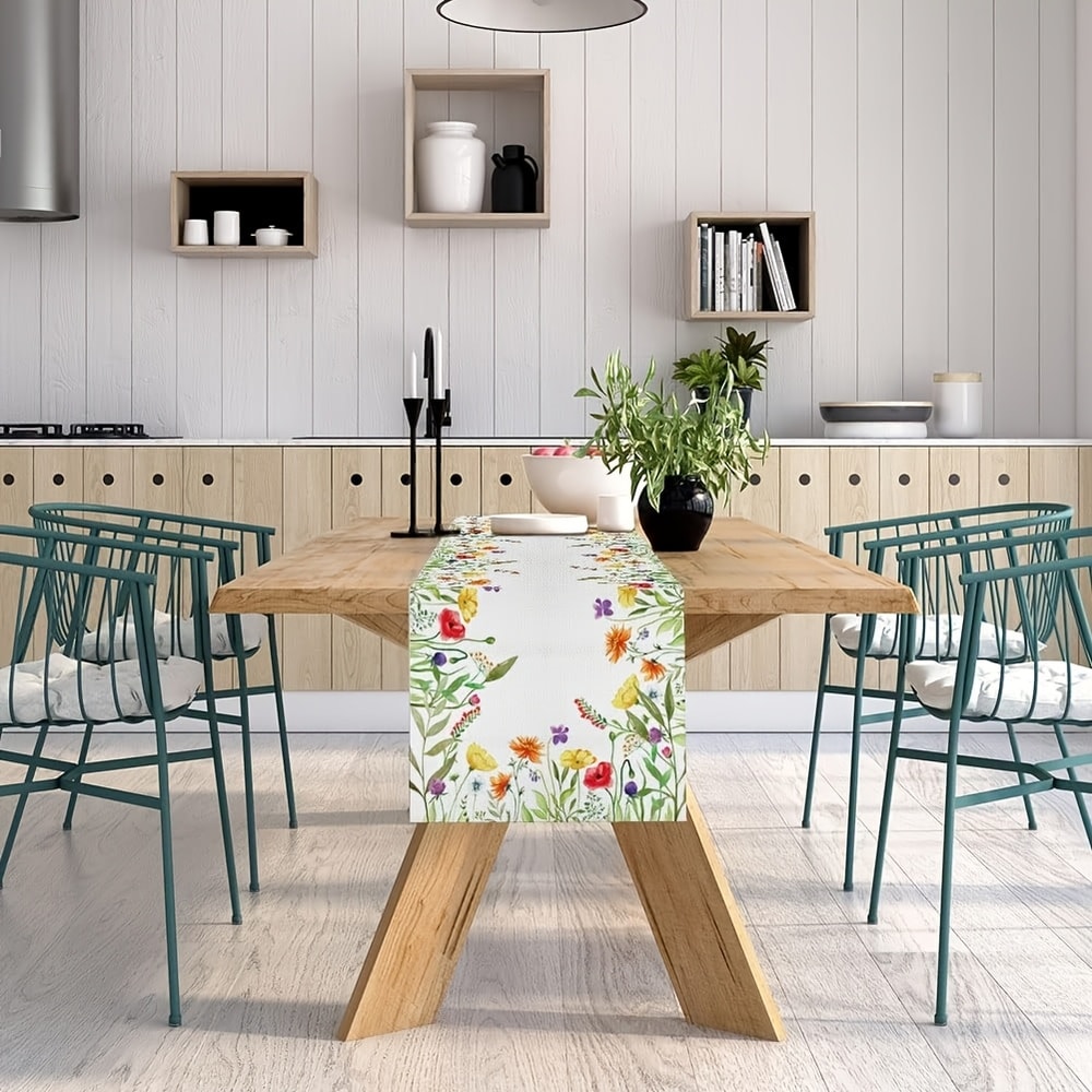 Watercolor Wildflower Linen Table Runner For Spring Dining And Wedding Decor 2