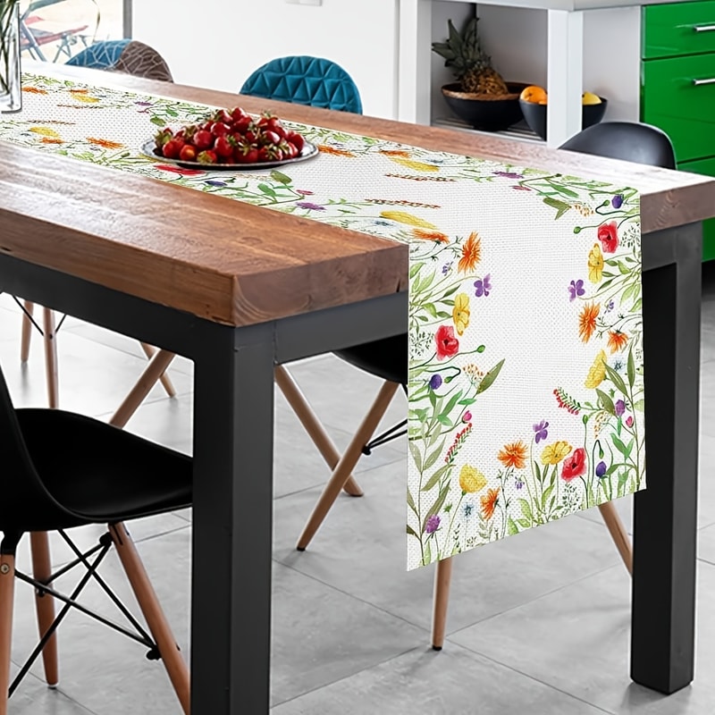 Watercolor Wildflower Linen Table Runner For Spring Dining And Wedding Decor 3