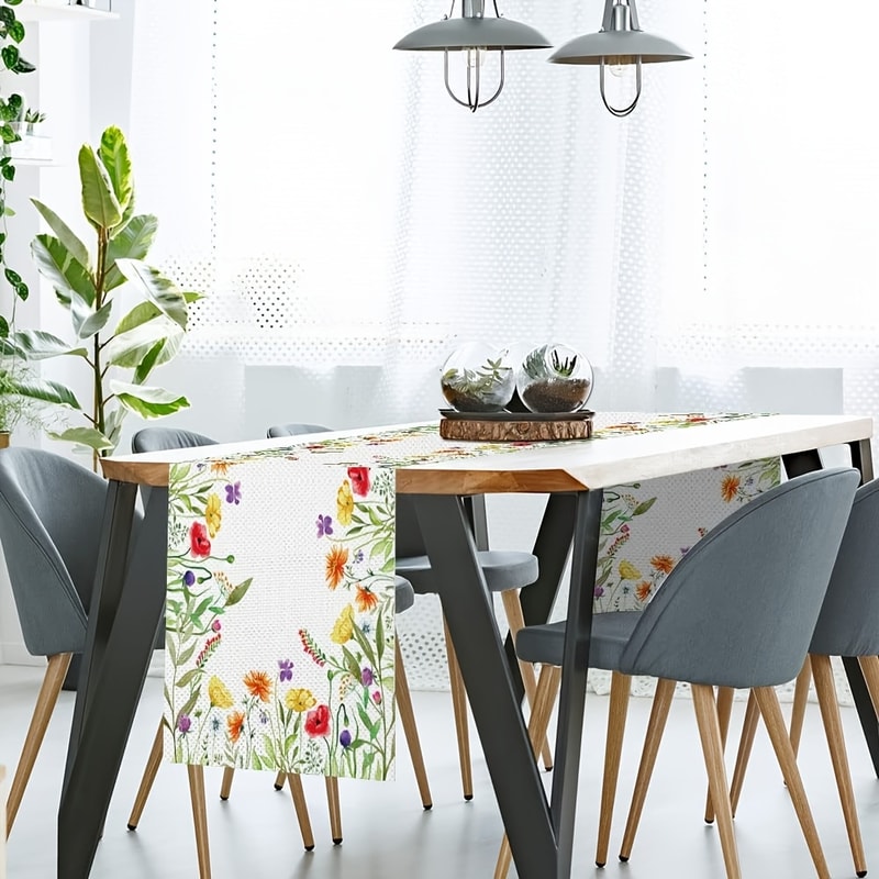 Watercolor Wildflower Linen Table Runner For Spring Dining And Wedding Decor 4