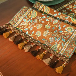 retro tassel farmhouse table runner for rustic dining table decor