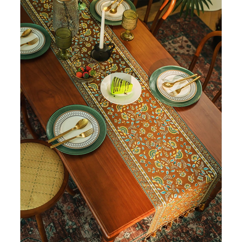 Retro Tassel Farmhouse Table Runner For Rustic Dining Table Decor 1