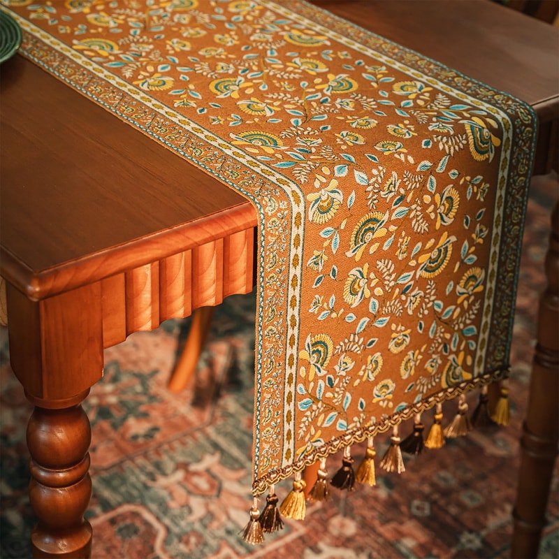 Retro Tassel Farmhouse Table Runner For Rustic Dining Table Decor 6