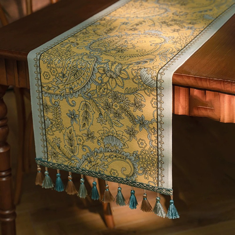 Retro Tassel Farmhouse Table Runner For Rustic Dining Table Decor 8