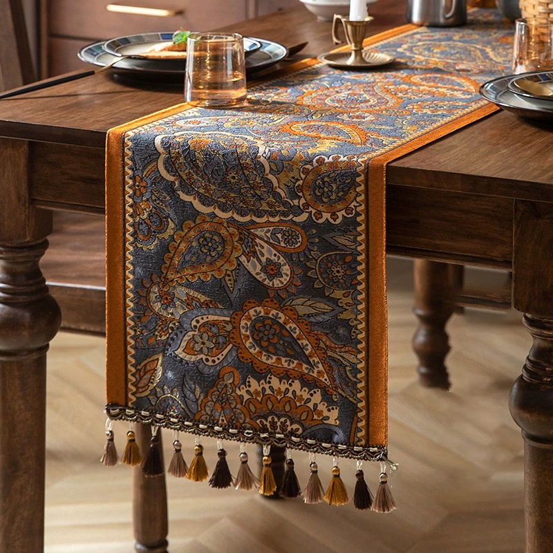 Retro Tassel Farmhouse Table Runner For Rustic Dining Table Decor 13
