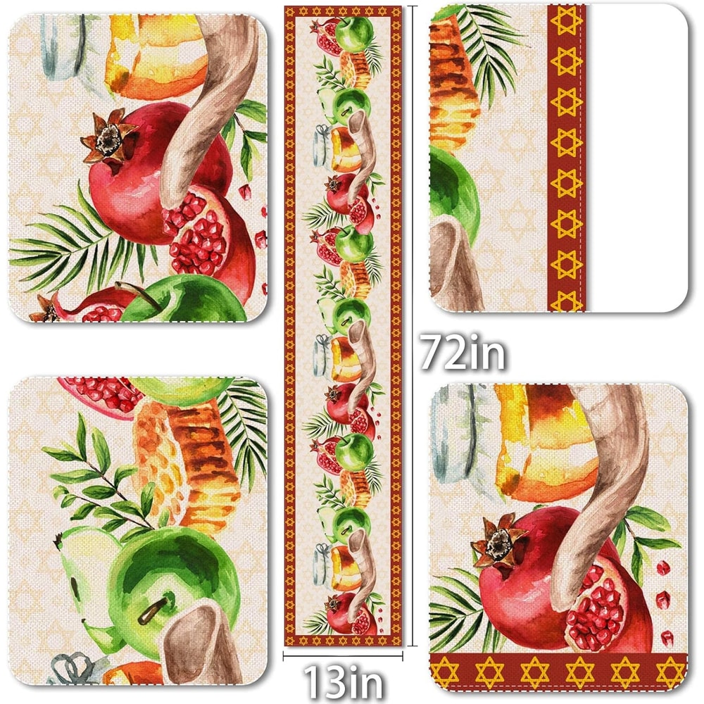 Elegant Rosh Hashanah Table Runner Linen Shana Tova Decor with Pomegranate & Honey Design