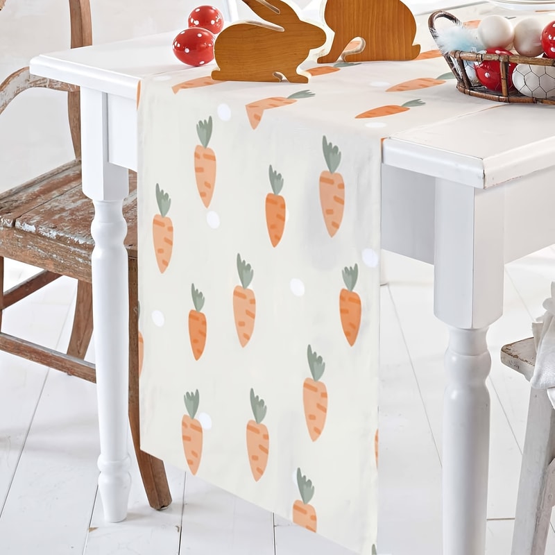 Easter Table Runner With Carrot Print Farmhouse Linen Table Decor 1