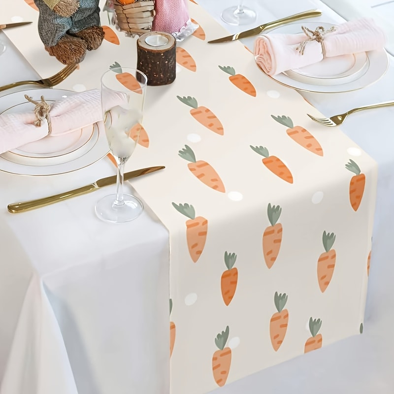 Easter Table Runner With Carrot Print Farmhouse Linen Table Decor 2