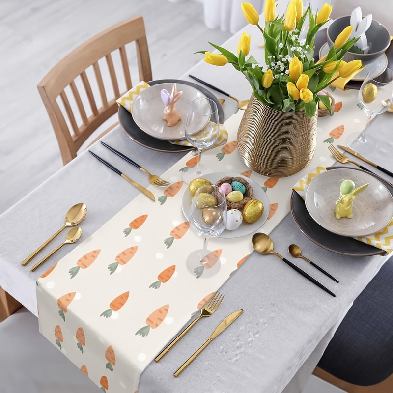 Easter Table Runner With Carrot Print Farmhouse Linen Table Decor 3