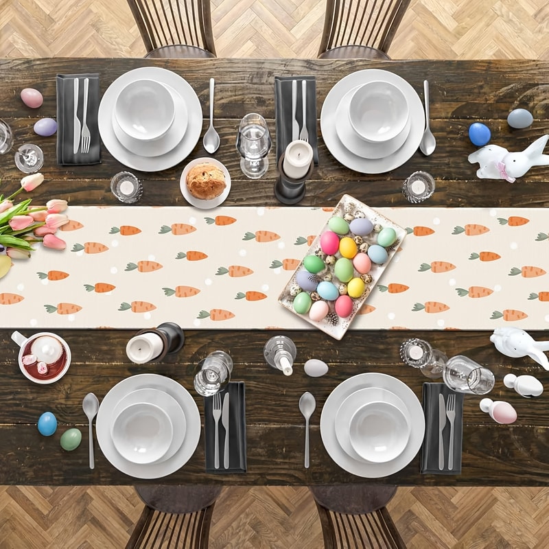 Easter Table Runner With Carrot Print Farmhouse Linen Table Decor 4