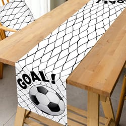 soccer birthday table runner black white football party table flag