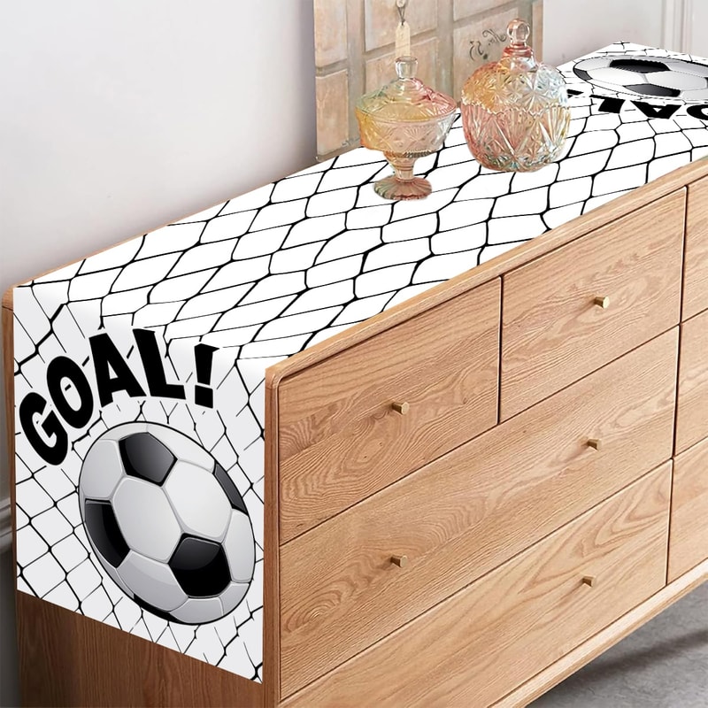 Soccer Birthday Table Runner Black White Football Party Table Flag 2