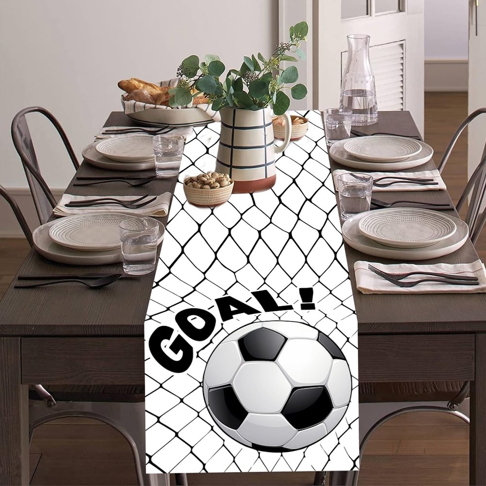 Soccer Birthday Table Runner Black White Football Party Table Flag 4