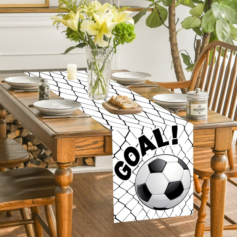 Soccer Birthday Table Runner Black White Football Party Table Flag 5