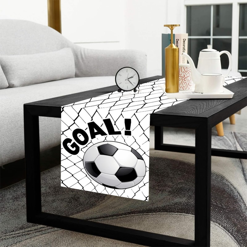 Soccer Birthday Table Runner Black White Football Party Table Flag 6