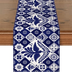 elegant mexican blue patchwork table runner for dining & party decor