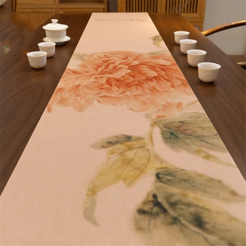 Waterproof Chinese Tea Mat Peony Zen Table Runner for Tea Tables